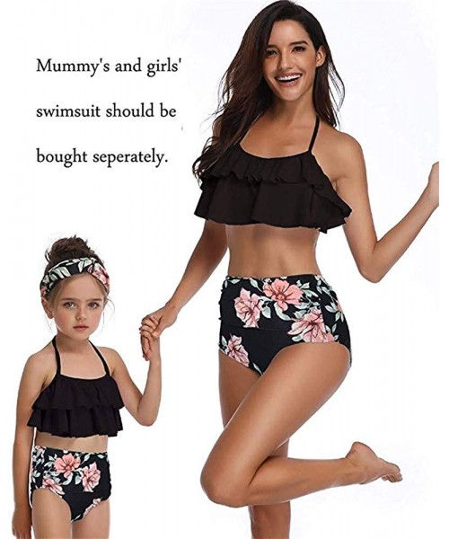 Sets Baby Girls Swimsuits Womens High Waisted Bikini Sets Family Matching Mommy and Daughter Swimwear Bathing Suits Black - C...