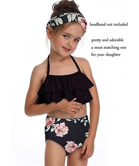 Sets Baby Girls Swimsuits Womens High Waisted Bikini Sets Family Matching Mommy and Daughter Swimwear Bathing Suits Black - C...