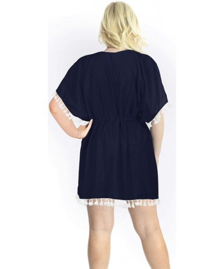 Cover-Ups Womens Loose Kimono Cardigan Beach Coverup Capes Blouse Top Solid Plain - Navy Blue_b51 - C6180M756Z0