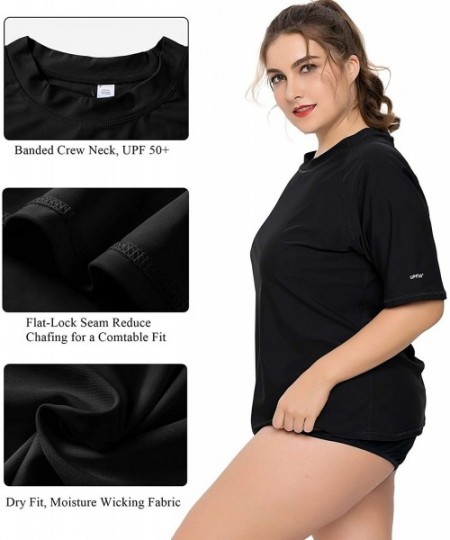 Rash Guards Womens Plus Size Long Sleeve Rash Guard Top Zipper Swimsuit Swim Shirt - Black(solid) - CH184YLWXAX