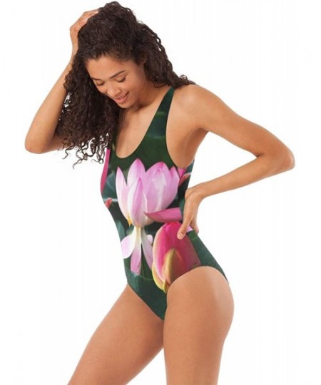 One-Pieces Womens Swimsuits Purple Flowers Lotus Bathing Suits One Piece Tankini - As Picture 6 - C918N6SZRGD