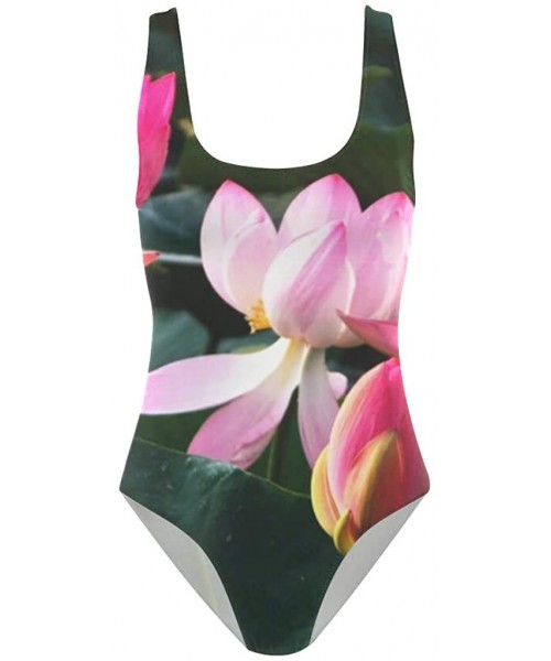 One-Pieces Womens Swimsuits Purple Flowers Lotus Bathing Suits One Piece Tankini - As Picture 6 - C918N6SZRGD