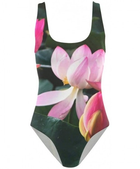 One-Pieces Womens Swimsuits Purple Flowers Lotus Bathing Suits One Piece Tankini - As Picture 6 - C918N6SZRGD