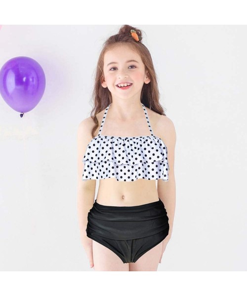 Sets Mommy and Me Swimsuits Halter Ruffles Bikini Set Mother Daughter Matching High Waist Swimwear Bathing Suit Beige - CR18M...