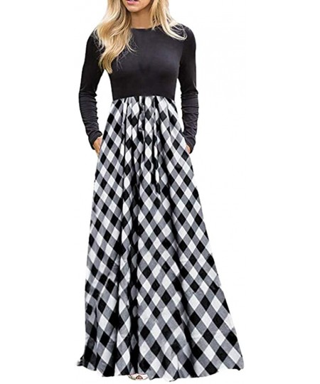 Cover-Ups Dresses for Women Casual Fall-Elegant Maxi Dress Floral Printed Patchwork Long Sleeves Casual Tunic Long Maxi Dress...