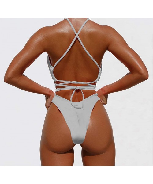 One-Pieces Women Sexy Bikini Hologram One Piece Swimsuit Plush Up Swimwear Bathing Suit for Rave Festival Party Club Silver -...