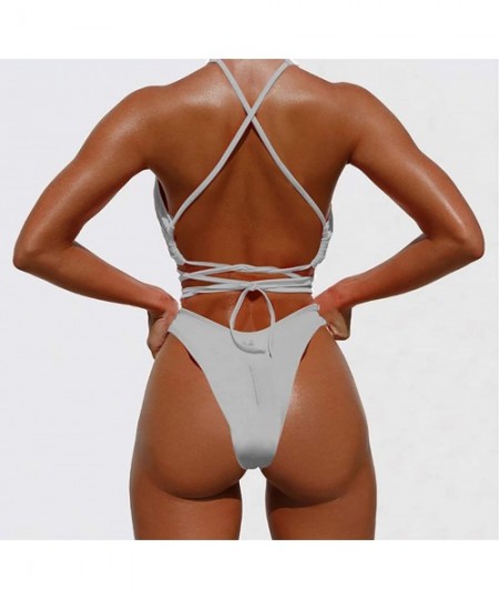 One-Pieces Women Sexy Bikini Hologram One Piece Swimsuit Plush Up Swimwear Bathing Suit for Rave Festival Party Club Silver -...