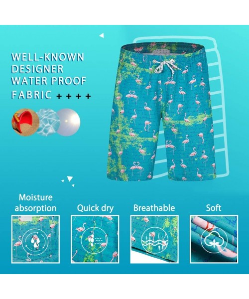 Board Shorts Mens Swim Trunks with Pockets Beach Swimwear Quick Dry Long Elastic Waistband Board Shorts Bathing Suits Holiday...