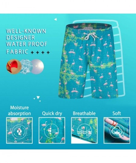 Board Shorts Mens Swim Trunks with Pockets Beach Swimwear Quick Dry Long Elastic Waistband Board Shorts Bathing Suits Holiday...