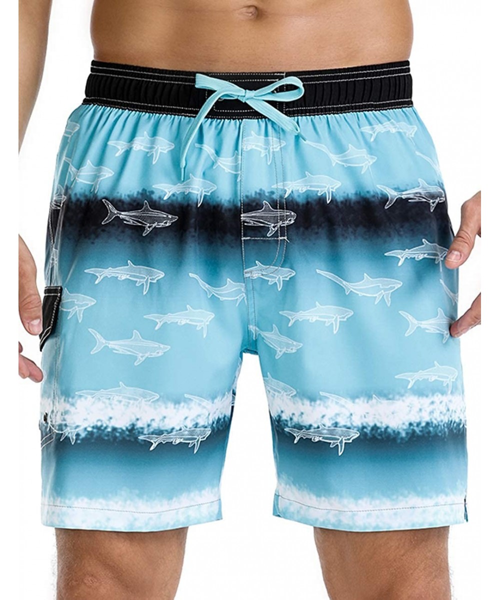 Board Shorts Men's Quick Dry Soft Relaxed Fit Drawstring Swim Trunks - Blue-329 - C8196R62ZGW