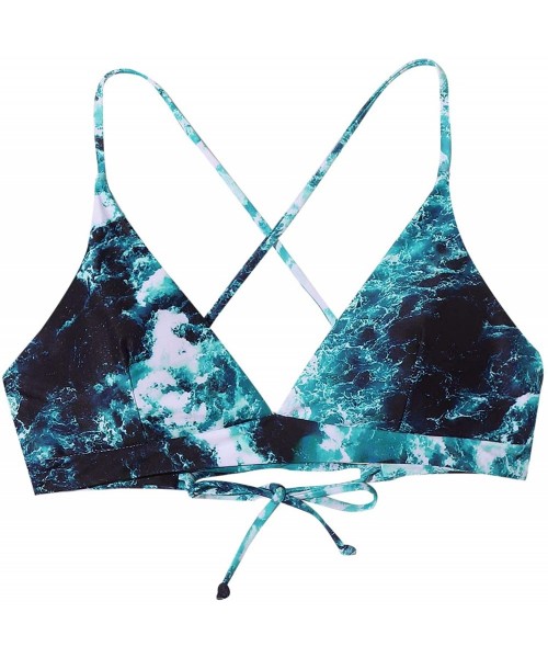 Sets Women Sexy Tie dye Marble Print V Neck Spaghetti Strap Criss Cross Back Bikini Top Swimwear - C-navy and Black - C819C6W...