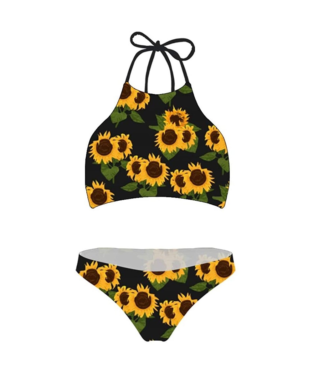 Sets 2Piece Swimsuit Women High Neck Cover-up Swimwear with Briefs Ladies Plus Size Beach Bikini Set - Sunflower - CZ195T2IKZ3