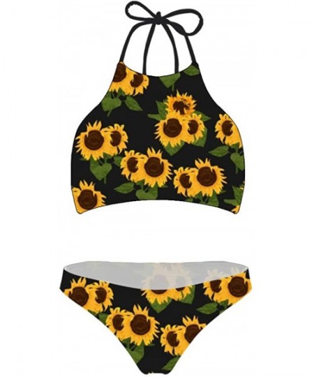 Sets 2Piece Swimsuit Women High Neck Cover-up Swimwear with Briefs Ladies Plus Size Beach Bikini Set - Sunflower - CZ195T2IKZ3