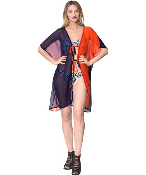 Cover-Ups Women Loose Kimono Cardigan Beach Coverup Capes Blouse Top Solid Plain - Navy Blue_b414 - CZ18R4DIYDA