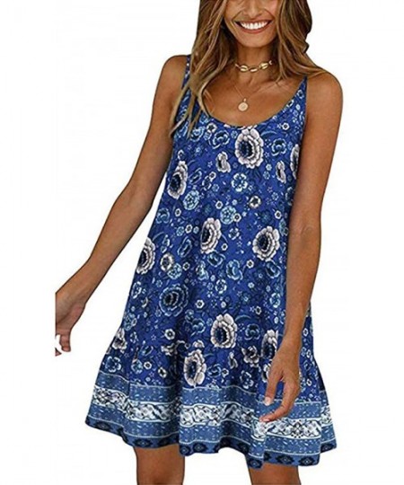 Cover-Ups Womens Boho Beach Dress Floral Spaghetti Strap Sleeveless V Neck A line Swing Casual Sundress Beachwear - Cotton bl...