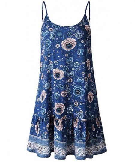 Cover-Ups Womens Boho Beach Dress Floral Spaghetti Strap Sleeveless V Neck A line Swing Casual Sundress Beachwear - Cotton bl...