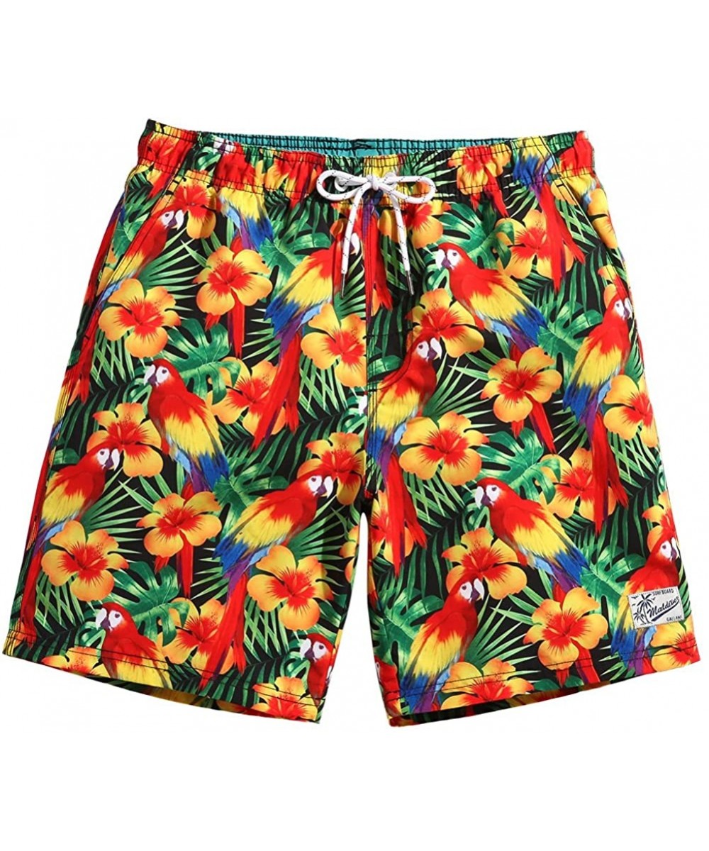 Board Shorts 7" Swim Shorts Mens Quick Dry Swim Trunks with Mesh Lining Teen Funny Print Swimwear Swimsuit - Floral-181118583...