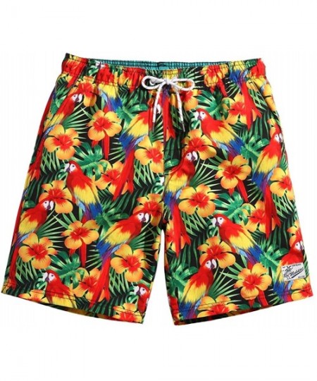 Board Shorts 7" Swim Shorts Mens Quick Dry Swim Trunks with Mesh Lining Teen Funny Print Swimwear Swimsuit - Floral-181118583...