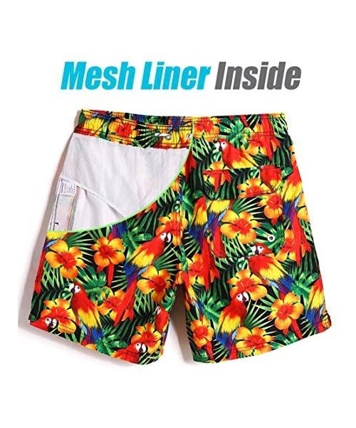 Board Shorts 7" Swim Shorts Mens Quick Dry Swim Trunks with Mesh Lining Teen Funny Print Swimwear Swimsuit - Floral-181118583...