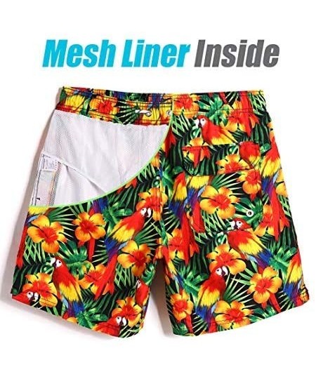 Board Shorts 7" Swim Shorts Mens Quick Dry Swim Trunks with Mesh Lining Teen Funny Print Swimwear Swimsuit - Floral-181118583...