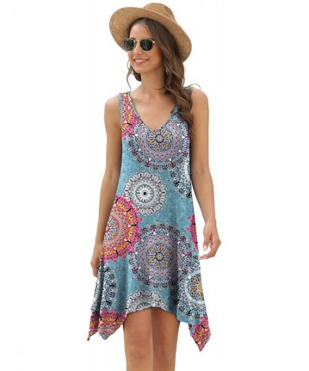 Cover-Ups Women's Swimsuit Cover Ups Summer Swing Casual Beach Dress - Floral Mix Blue - CX194036OQK