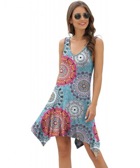 Cover-Ups Women's Swimsuit Cover Ups Summer Swing Casual Beach Dress - Floral Mix Blue - CX194036OQK