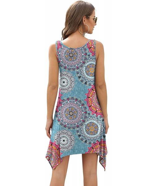 Cover-Ups Women's Swimsuit Cover Ups Summer Swing Casual Beach Dress - Floral Mix Blue - CX194036OQK