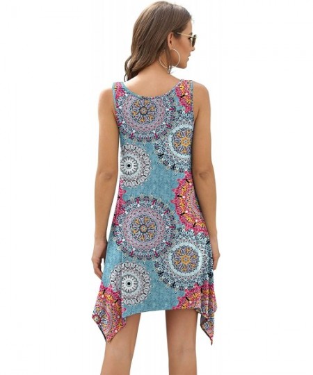 Cover-Ups Women's Swimsuit Cover Ups Summer Swing Casual Beach Dress - Floral Mix Blue - CX194036OQK