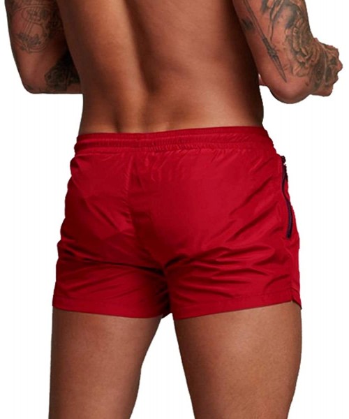 Trunks Men's Swim Trunks Quick Dry Swimwear Shorts with Mesh Lining and Zipper Pockets for Running - Wine Red - CN1986Y780W