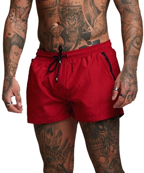 Trunks Men's Swim Trunks Quick Dry Swimwear Shorts with Mesh Lining and Zipper Pockets for Running - Wine Red - CN1986Y780W