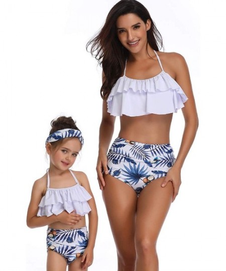 Tankinis Girls Kids Swimsuit Two Pieces Bikini Set Ruffle Falbala Swimwear Bathing Suits Swimwear - White + Coconut Blue - CH...