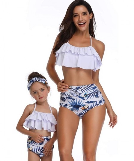 Tankinis Girls Kids Swimsuit Two Pieces Bikini Set Ruffle Falbala Swimwear Bathing Suits Swimwear - White + Coconut Blue - CH...