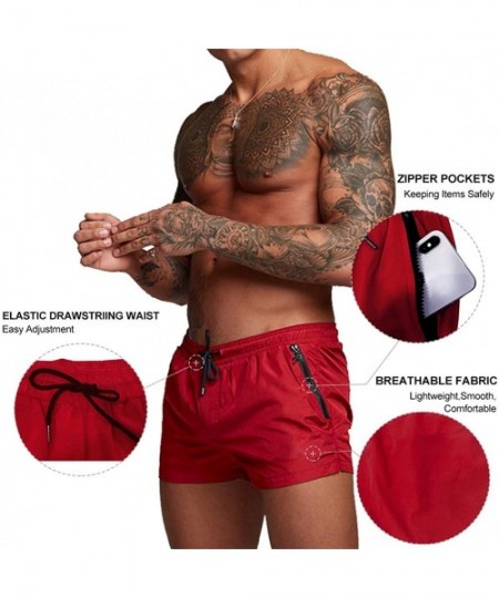 Trunks Men's Swim Trunks Quick Dry Swimwear Shorts with Mesh Lining and Zipper Pockets for Running - Wine Red - CN1986Y780W