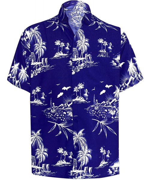 Cover-Ups Men's Relaxed Funky Hawaiian Shirt Short Sleeve Front Pocket Printed C - Blue_w420 - CU1808R2REG