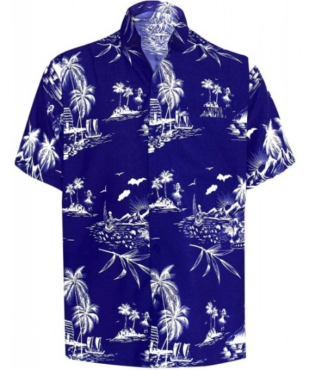 Cover-Ups Men's Relaxed Funky Hawaiian Shirt Short Sleeve Front Pocket Printed C - Blue_w420 - CU1808R2REG