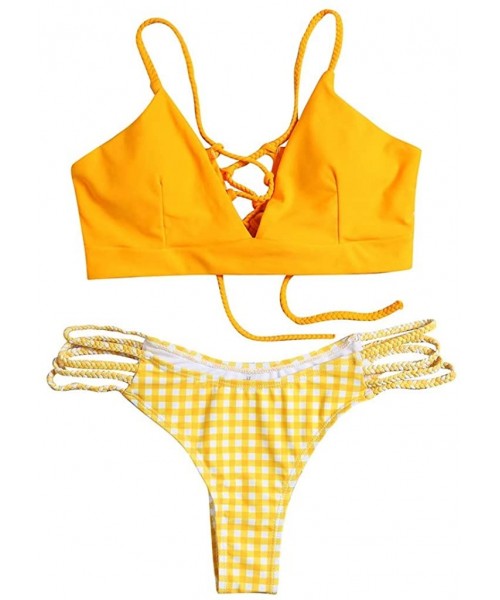 Sets Women's Bikini Sets Cut Flower Two Piece Swimsuit Pushups Swimwear Beachwear - 1 - Yellow - CY18W9M6CS5