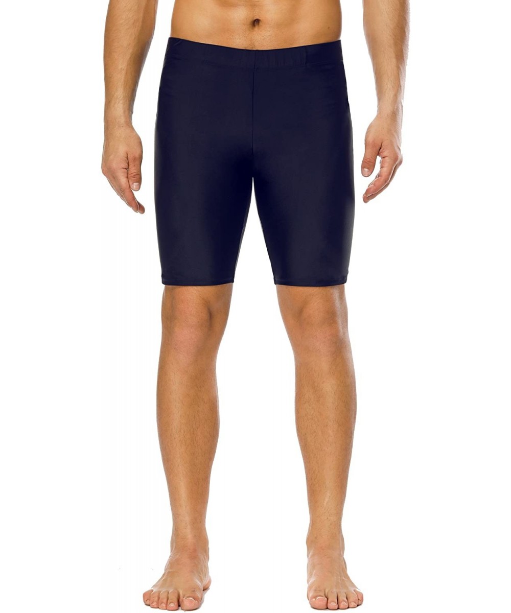 Racing Men Jammer Athletic Durable Long Swim Shorts Racing Polyester Swimsuit - Navy - CZ18DU9ZUZG