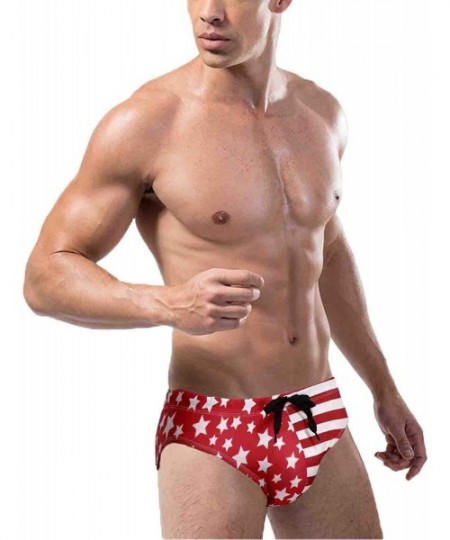 Briefs 2X Men Swim Briefs Swimwear USA Flag Underwear Swimsuit Swimming Training Short - Blue and Red 2pack - CM18R5KA258