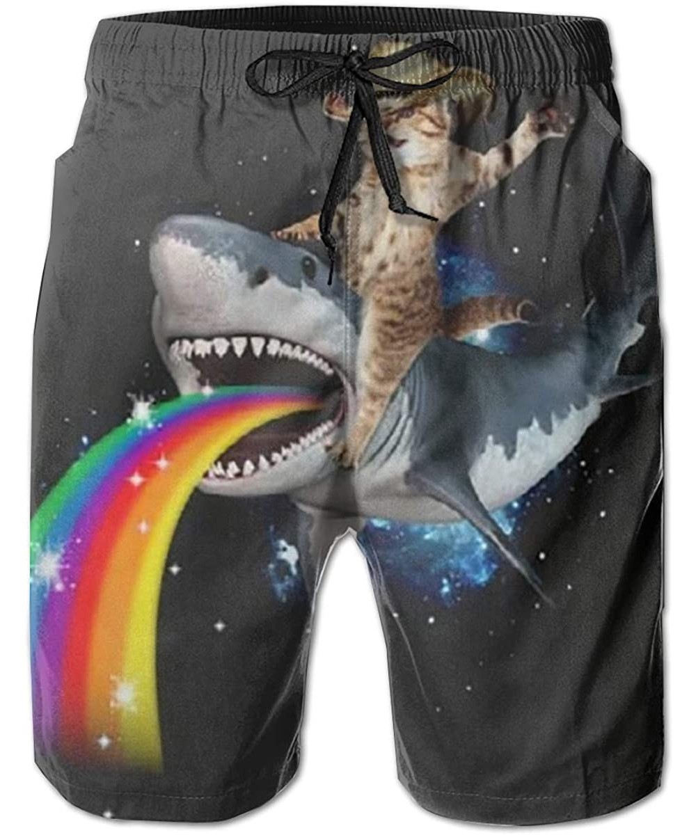 Board Shorts Men Wicking Swim Trunks Hot Pants for Fishing Workout - Cowboy Cat Riding a Shark Rainbow Galaxy 8 - CG19040GU87