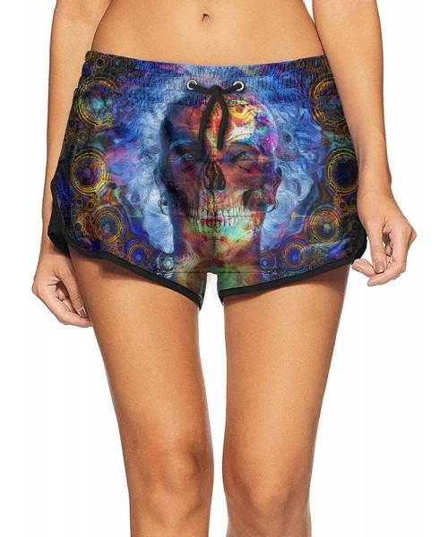 Board Shorts Lady Beach Pants Cool Trippy Abstract Dance Shorts Mini Womens Shorts - Dark Trippy Skull-1 - CA18S75QQI3