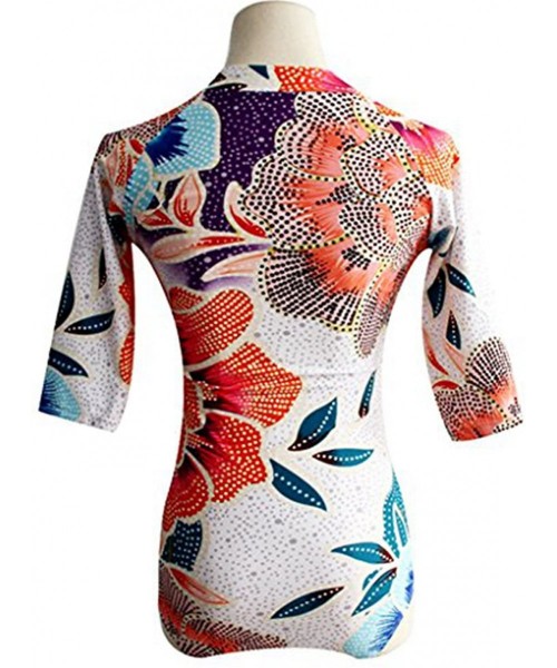 Racing Women's Rashguard Half Sleeve One Piece Zip UV Protection Surfing Swimsuit Swimwear Bathing Suits - Flowers B - CW18SH...