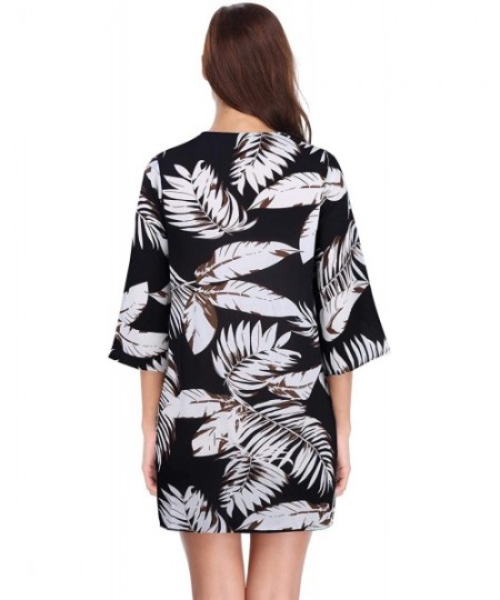 Cover-Ups Women Summer Chiffon Cardigans Open Front Blouse Casual Floral Kimono Cover Up Tops - Black White - C618QSOOLNA