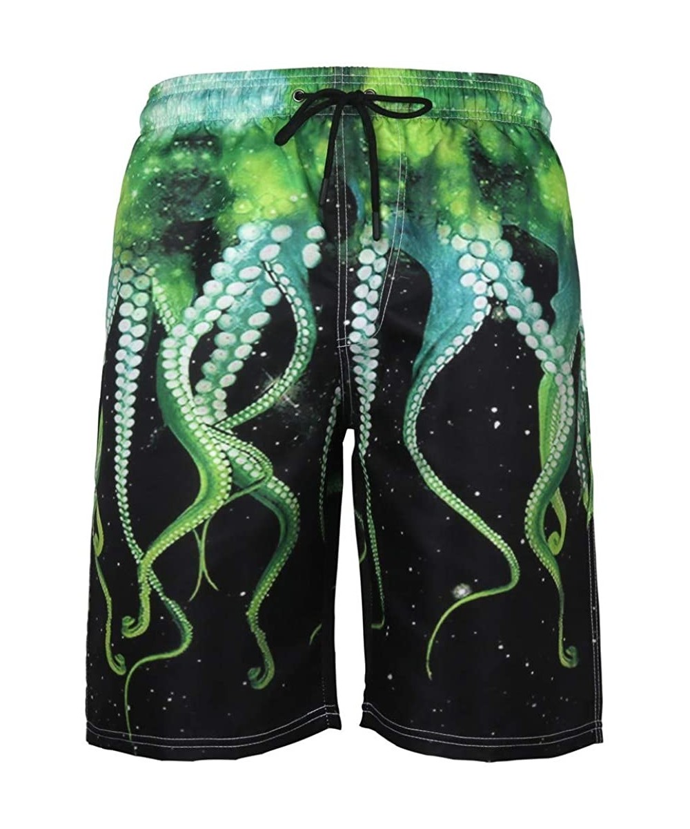 Briefs Mens Swim Trunks Summer 3D Print Graphic Casual Athletic Drawstring Beach Short Pants with Pockets - Green - CG18SMNCRKO