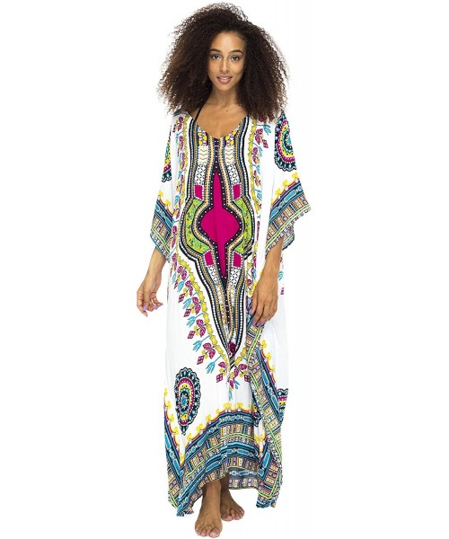 Cover-Ups Womens Long Maxi Swimsuit Beach Sequin Cover Up African Caftan - White - CI17XE6ODEM