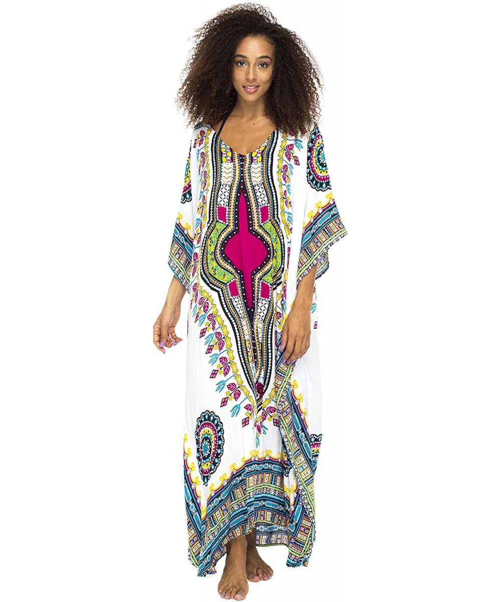 Cover-Ups Womens Long Maxi Swimsuit Beach Sequin Cover Up African Caftan - White - CI17XE6ODEM