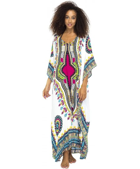 Cover-Ups Womens Long Maxi Swimsuit Beach Sequin Cover Up African Caftan - White - CI17XE6ODEM