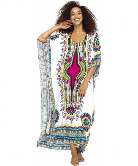 Cover-Ups Womens Long Maxi Swimsuit Beach Sequin Cover Up African Caftan - White - CI17XE6ODEM