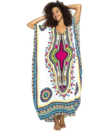 Cover-Ups Womens Long Maxi Swimsuit Beach Sequin Cover Up African Caftan - White - CI17XE6ODEM