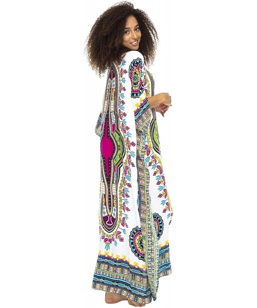 Cover-Ups Womens Long Maxi Swimsuit Beach Sequin Cover Up African Caftan - White - CI17XE6ODEM