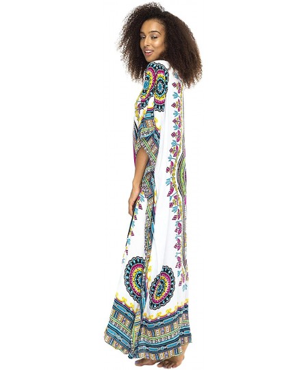 Cover-Ups Womens Long Maxi Swimsuit Beach Sequin Cover Up African Caftan - White - CI17XE6ODEM